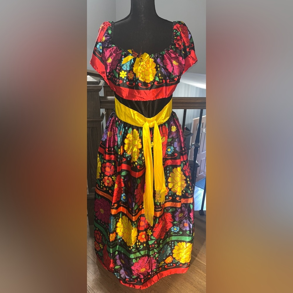 Women’s Large Off Shoulder Multicolor Sugar Skull Beauty Costume-Day of the Dead